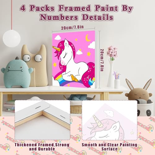 4 Pack Cartoon Paint by Number for Kids with Wooden Frame - Wooden Easel | Paint by Numbers for Kids Ages 4-8-12, Easy Painting with Numbers DIY Oil Painting Kits for Home Wall Decor (8X8 inch) - color: MT11366+MT12038+MT12039+MT12040