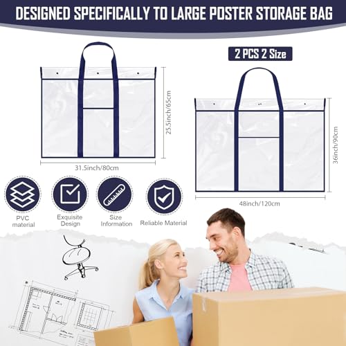 Windyun 2 Pcs Large Poster Storage Bag 48 x 36 Inches 31.5 x 25.5 Inches Bulletin Board Holder Classroom Organization and Storage Poster Container Art Portfolio Case(Blue) - color: Blue