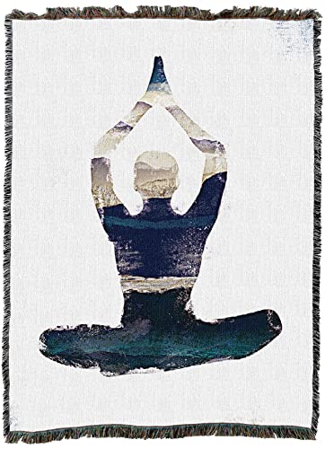 Pure Country Weavers Yoga Blue Praying Blanket by JMB Designs - Gift Tapestry Throw Woven from Cotton - Made in the USA (72x54) - color: Yoga