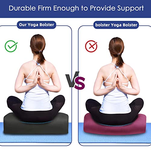 Yoga Bolster Pillow 26x10.5x5.5in Rectangular Meditation Cushion for Massage and Back Support, Breathable Cotton Fill, Zippered Organic Cotton Cover, Easy-Carry Handle, Machine Washable (Black) - color: Black