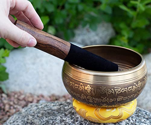 Large Tibetan Singing bowl Set - Bronze Style - Easy To Play - 5" Sound Yoga Bowl Mantra Design Mindfulness Meditation Healing Sound Gift By Himalayan Bazaar - color: Dorje - 5 Inch