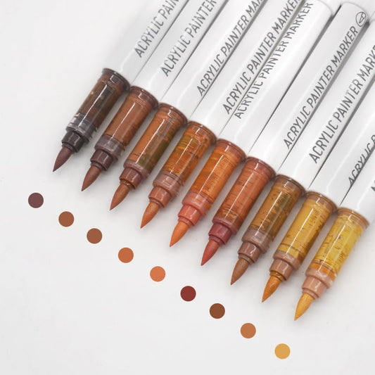 Water Based Acrylic Paint Markers, 9 Colors Paint Pen Set | Dark Skin Series, Soft Brush Tip, Smooth Writing, Marker Pen for Rock Painting, Egg, Wood, Glass, Mugs, Black Paper - color: Black Series-2