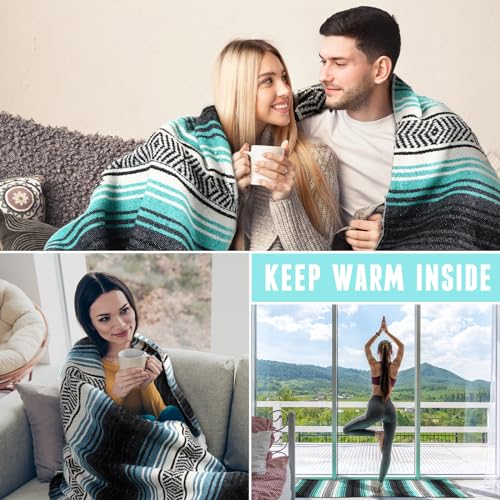 Preboun 4 Pcs Large Mexican Yoga Blanket Pack 45 x 70 Inch Thick Woven Camping Picnic Beach Car Travel Throw Blanket Outdoor Patio Mat Towel - color: Sky Blue, Light Green
