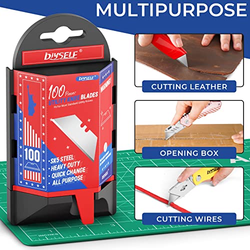 DIYSELF 200 Pack Utility Knife Blades, SK5 Box Cutter Blades with Dispenser | Heavy-Duty Razor Knife Blades for Cardboard, Carpet and Leather, Box Cutter Replacement Blades for Vinyl, Rope and Packages - size: 200-Pack
