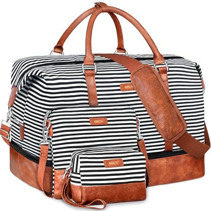 IBFUN Weekender Bags for Women, 21" Travel Duffle Bag with Shoe Compartment - color: A1-Black Strip