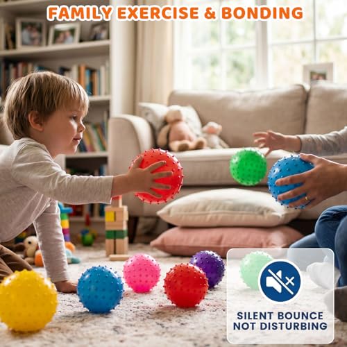 LOVEINUSA 8PCS Bounce Balls with Pump, 7 inch Spiky Massage Sensory Balls for Kids Party Favors - size: Medium
