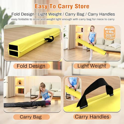 Marfula 6 FT / 8 FT / 9 FT Folding Gymnastics Beam Foam Balance Floor Beam - color: Light Yellow, size: 8 Ft