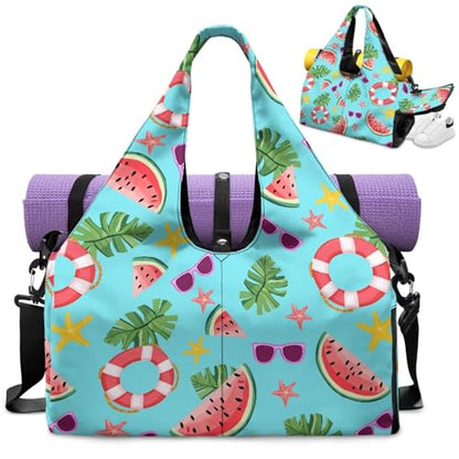 Yoga Mat Bag for Men Women Canvas Yoga Mat Carrier Take In Out Mat Easily for Beach Swim Bags Pool Sports Gym - color: Beach Style