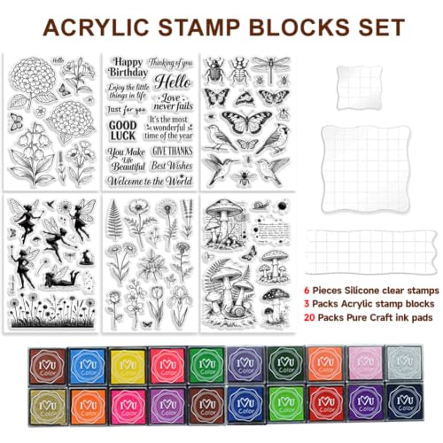 6Pcs Flower Clear Stamps for Card Making, Mushroom Silicone Stamps for Crafting & DIY Scrapbooking, Butterfly Journaling Decor,Flower Fairies,Birthday Words with Blessings - style: 29Pcs Flower Fairy Clear Stamps