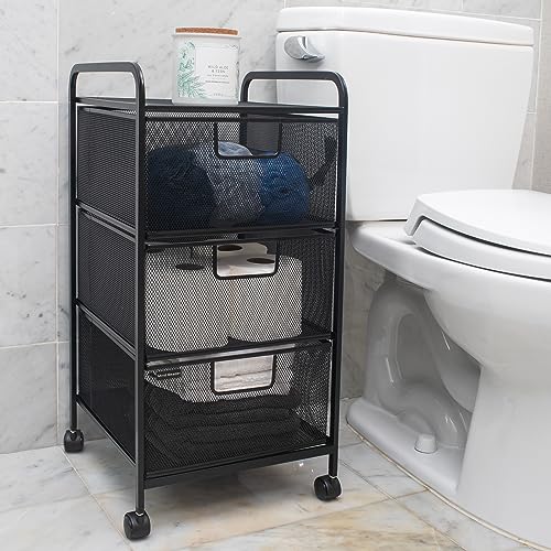 Mind Reader Office Storage Organizer with Mesh Drawers and Optional Wheels, Desktop and Under Desk Use, Metal Mesh, Black - style: 3-Drawers