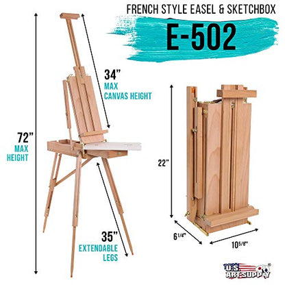 U.S. Art Supply Small Wooden French Style Field & Studio Sketchbox Easel | Art Easel for Adults, Drawer, Palette - Adjustable Wood Tripod Stand, Portable Artist Table For Painting, Sketching - style: Small Easel