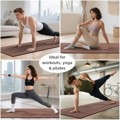 ILILI Exercise Mat 72''x25''×0.3''(8MM) | Compact Eco Friendly TPE Yoga Mat for Pilates & Fitness, Tear Resistant with Carry Strap for Home Gym Studio Stretching - color: brown