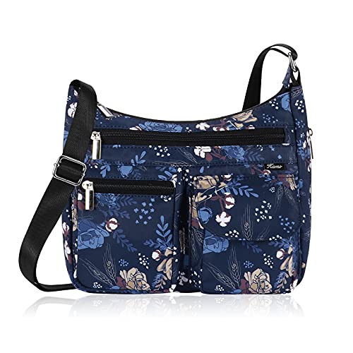 Kamo Crossbody for Women - Multi-pocket Shoulder Lightweight Messenger Casual Printed Purse Handbag Travel Bag - color: Flowers