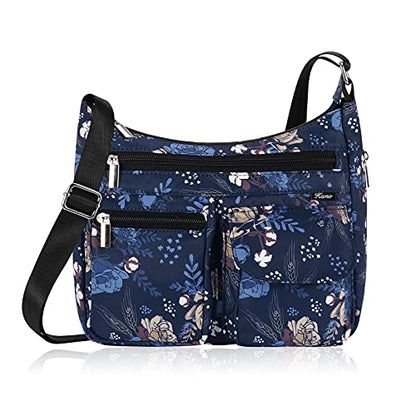 Kamo Crossbody for Women - Multi-pocket Shoulder Lightweight Messenger Casual Printed Purse Handbag Travel Bag - color: Flowers