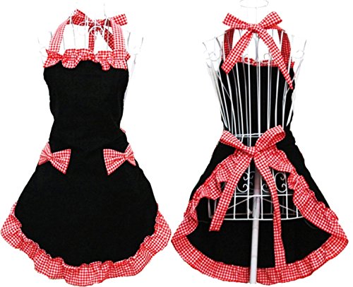 Cute Ladies Girls Retro Apron Dress Kitchen Cooking Vintage Aprons for Women with Pockets (Multicolor) - color: Multicolor