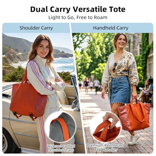 Everyday Bag Tote for Women, 25L Lightweight Spacious Gym&Work - color: Orange-red