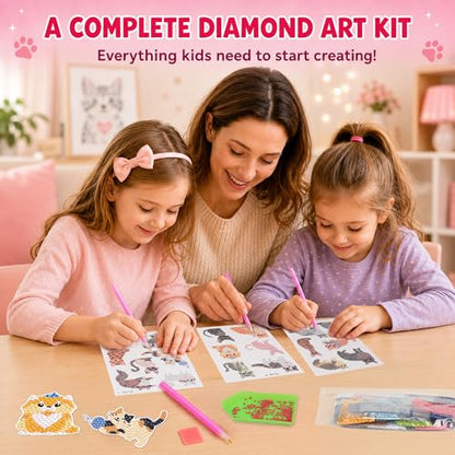 Labeol Diamond Art Kits for Kids Boys and Girls Ages 6-8-10-12 Easy to DIY Creative Diamond Art Sticker Craft by Numbers Kits for Kids and Adult Beginners (Cat) - style: Cat