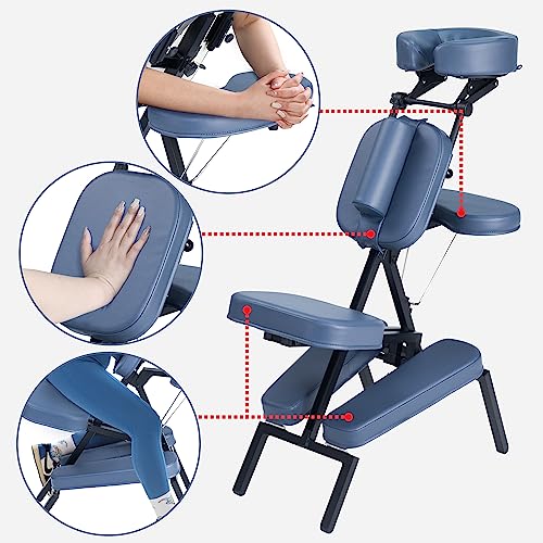 Professional Portable and Lightweight Tattoo/Massage Chair by Master Massage - Folding Aluminum Frame with Adjustable Features and Wheeled Carrying Case, Blue
