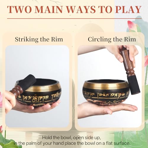 AKLOT HandMade Meditation Singing Bowl: Tibetan Sound Bowl Set with Pure Tone, Sound Bath Bowl with Cushion, Mallet, Carry Bag, Spiritual Gift for Chakra Clearing, Yoga, Prayer, Relaxation (5 Inch) - color: 5 inch Black