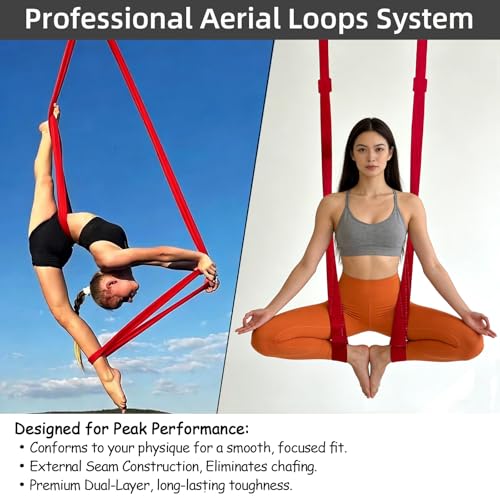 PRIOR FITNESS Aerial Loops Set,SGS Certified,9ft Yoga Straps Trapeze 2pcs - color: red