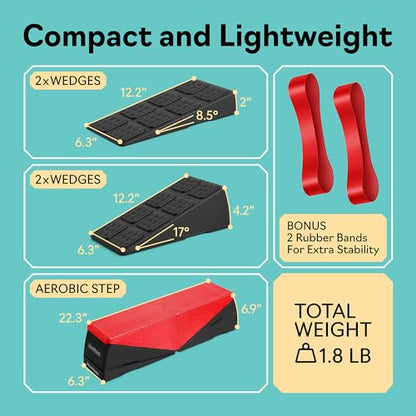 Squat Wedge Block Set of 3/5 - 960 LBS Capacity - Slant Board for Calf Stretching with 5 Stackable Angles - Calf Stretcher Slant Board - Workout Equipment - EPP Material for Exercise Equipment & Physical Therapy - color: Red&Black
