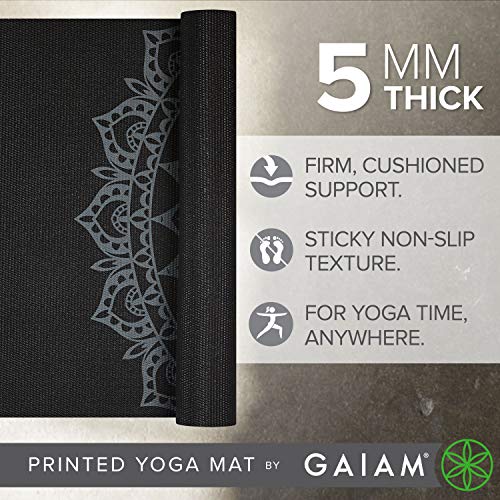 Gaiam Yoga Mat - Premium 5mm Print Thick Non Slip Exercise & Fitness Mat for All Types of Yoga, Pilates & Floor Workouts (68" x 24" x 5mm) - color: Black Marrakesh