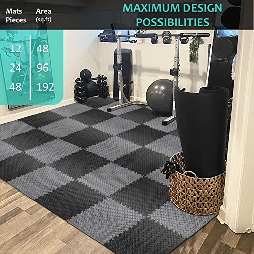 BEAUTYOVO Puzzle Exercise Mat with 12/24/48 Tiles Interlocking Foam Gym Mats, 24'' x 24'' EVA Foam Floor Tiles, Protective Flooring Mats for Gym Equipment - color: 192 Sq.ft/48 Tiles - Black&gray