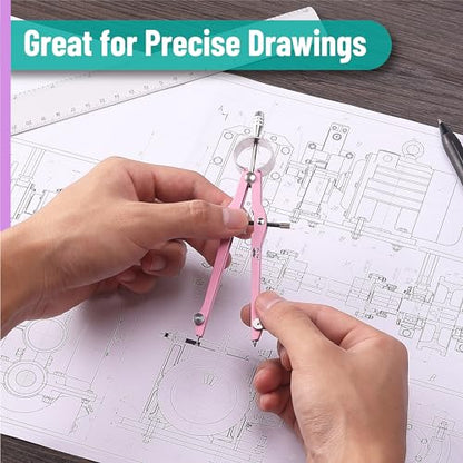 Mr. Pen- Professional Compass for Geometry, Extra Lead | Metal Compass Drawing Tool for Students, Drafting and Engineering, Technical Drawings, Circles and Geometry Projects - color: Purple