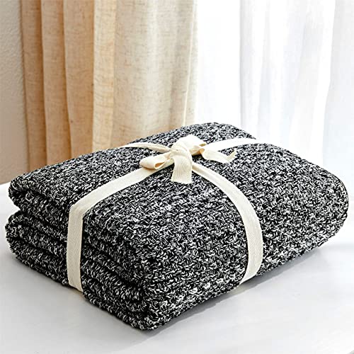 Longhui bedding 소파용 블랙 니트 담요, 부드럽고 아늑한 세탁기 세탁 가능한 100% 면 소파 담요, 무거운 1.1kg(2.5파운드) 무게, 세탁 가방 포함, 블랙 앤 화이트 - color: 2-블랙., size: 51" x 63", Standard