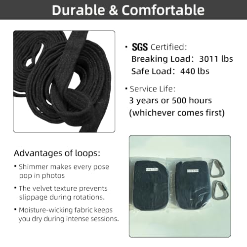 PRIOR FITNESS Aerial Loops Set,SGS Certified,9ft Yoga Straps Trapeze 2pcs - color: Glitter Black