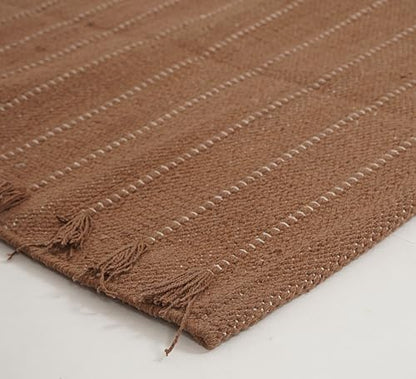 Indian Handmade 100% Organic Cotton Yoga Mat, Hand Woven Rug, Yoga Mat For Everyday Fitness at Home Comfortable Foldable Long Mat - color: Brown