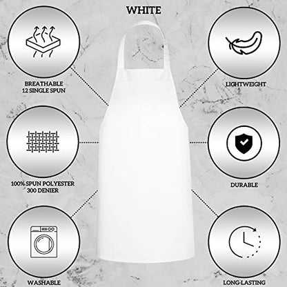 12 Pack Bib Apron - Unisex White Aprons, Machine Washable Aprons for Men and Women, Kitchen Cooking BBQ Aprons Bulk (Pack of 12, No Pockets, White) - color: White, size: 12 Pack
