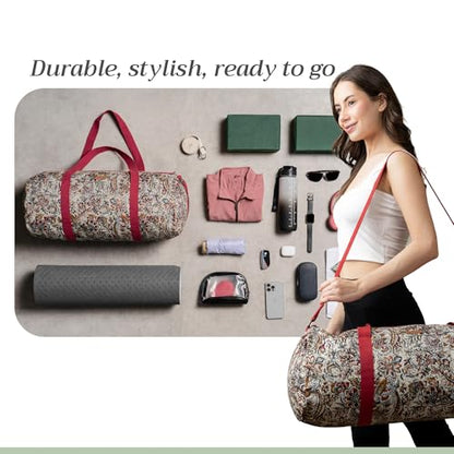 Maison d' Hermine Yoga Mat Duffle Bag Gym Tote Yoga Mat Carry Bag | Cylindrical bag for Woman Men Gifts Adjustable shoulder straps with Drawstring Water Bottle Pocket and zipper pocket - color: Jaipur, style: Yoga Mat Gym Bag