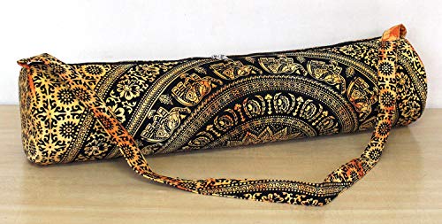 INDIAN CRAFT CASTLE ICC Yoga Mat Bag Carrier Full-Zip Exercise Yoga Mat Carry Bag for Women Men with Multi-Functional Storage Pockets and Adjustable Shoulder Strap 26X6 Inches - style: Yellow 4 Flower
