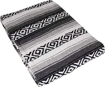 Genuine Mexican Handwoven Premium Large Heavyweight Falsa Serape & Yoga Blanket | Beach & Picnic Blanket (Large Heavy, Dark Gray) - color: Dark Gray Heavy