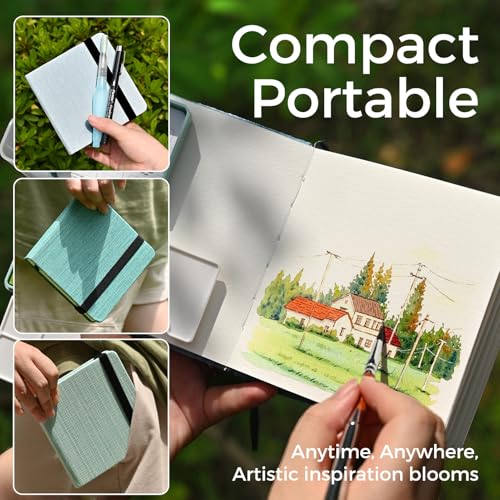 Funto Hot Press Watercolor Journal, 4.7”x4.7”, 24 Sheets 100% Cotton Smooth Paper 300gsm/140lb, Acid-Free Sketchbook for Detailed Art & Illustration (Light Green) - color: 4.7x4.7-Light Green