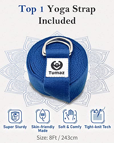 Tumaz Yoga Bolster Set, Rectangular Yoga Bolster with Washable Cover | Soft bolster for restorative yoga, meditation and stretching. Includes 8-ft strap, carry handle and washable cover - color: Classic Blue