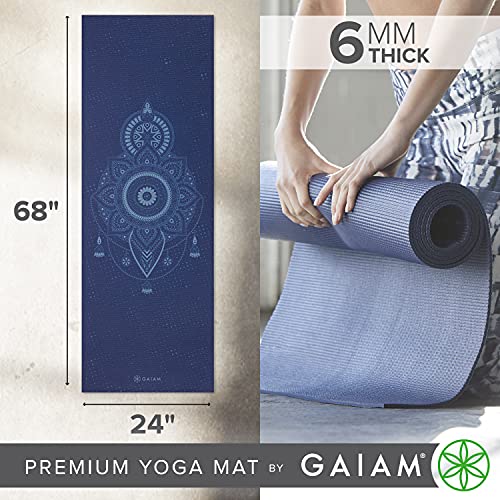 Gaiam Premium Yoga Mat, 6mm Thick Print Mat - color: Celestial Blue