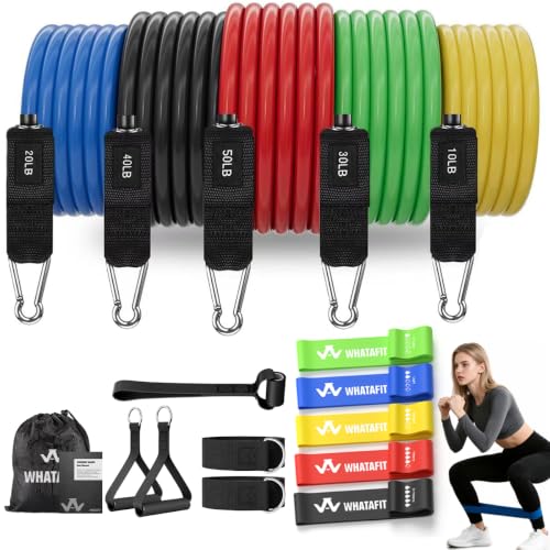 WHATAFIT Resistance Bands with Handles, 5-Level Exercise Bands for Workout - color: Colorful