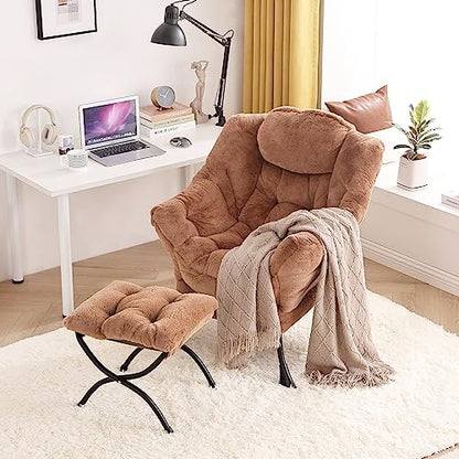 Tiita Modern Large Accent Lounge Chair with Ottoman, Leisure Sofa Armchair with Footrest, Reading Chair for Bedroom, Living Room, Dorm Rooms, Garden and Courtyard - color: Plush-brown