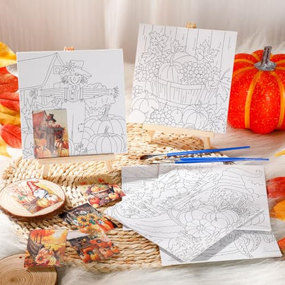 Honoson 6 Pcs 6 Inch Pre Drawn Outline Canvas Paint Kit with Pictures for Adults Paint Party Stretched Canvas Art Boards Set for Adult Beginner (Autumn Style) - style: Autumn Style