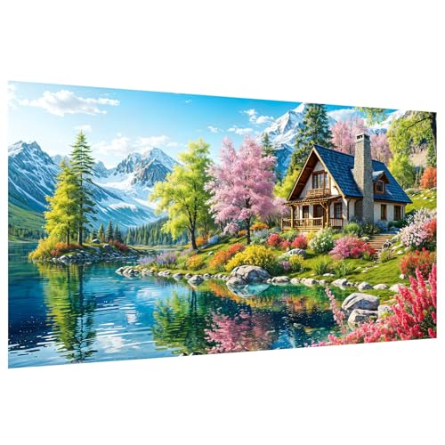 YOYA Large Diamond Art Kits for Adults, Landscape, 27.5 x 15.7 Inch | 5D Large Diamond Painting Kits, DIY Round Full Drill Diamond Art Lake House, Diamond Painting Gem Art and Crafts, Home Decor - color: Lake House 021