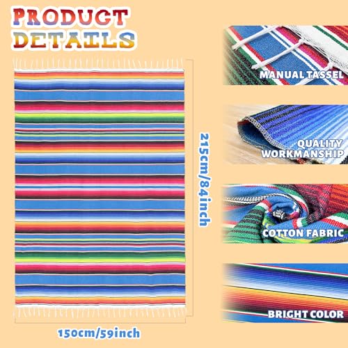 OurWarm 59 x 84 Inch Square Mexican Tablecloth Serape Blanket, Topic Blue - color: Blue