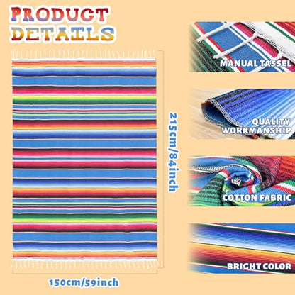 OurWarm 59 x 84 Inch Square Mexican Tablecloth Serape Blanket, Topic Blue - color: Blue