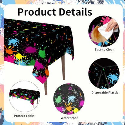 3 Pack Neon Table Cloths, 108 x 54 Inch Glow Party Table Covers Disposable Table Cover Graffiti Paint Glow Table Cloths for Halloween Birthday Black Light Neon Party Decorations - size: 3 PCS