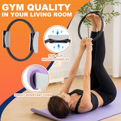 Tsikavo Pilates Ring, Pilates Ring Circle and Ball Set, 12 Inch Magic Circle Pilates Ring,9 Inch Small Exercise Ball,Resistance Bands Set, Home Pilates Equipment for Women - color: Black & Purple Ring Circle