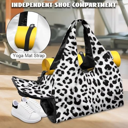 Snow Leopard Print Gym Bag for Women Yoga Mat Bag with Yoga Mat Holder Sports Duffel Bags with Adjustable Strap, Cheetah Print Sports Bags Double Zipper - color: Snow Leopard Print