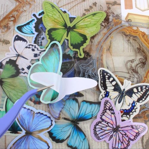 Diuhofart Scrapbook Kits for Adults Women, Aesthetic Stationery Scrap Booking Supples Kit with A6 Grid Notebook for Junk Journal Supplies, DIY Paper Craft Art Materials - color: Green Kit Butterfly