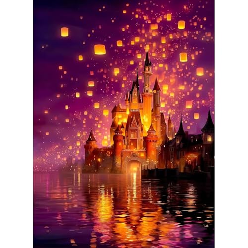 Magical Castle Paint by Numbers Kit for Adults Framed Canvas Frameworkless | Easy Adult Paint by Number Kits on Canvas DIY Magical Castle Painting for Beginners Art by Numbers for Home Wall Decor Gift - color: YH03779
