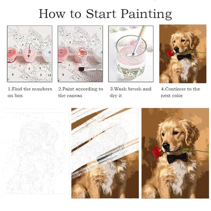 ZRIZQ Paint by Numbers Kit for Adults Beginner Animal,Dogs,16x20 | Full set with wooden brushes,rolled canvas,rich paints.Calming activity.Beginner friendly.Just open and paint. - color: 16"X20"Rolled Canvas(Frameless)-Dog 2
